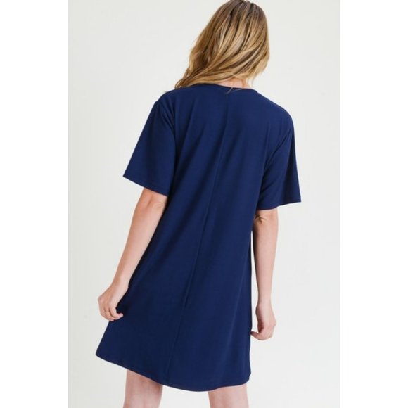 Women's Two Pocket T-Shirt Casual Short Dress NAV - Picture 3 of 8